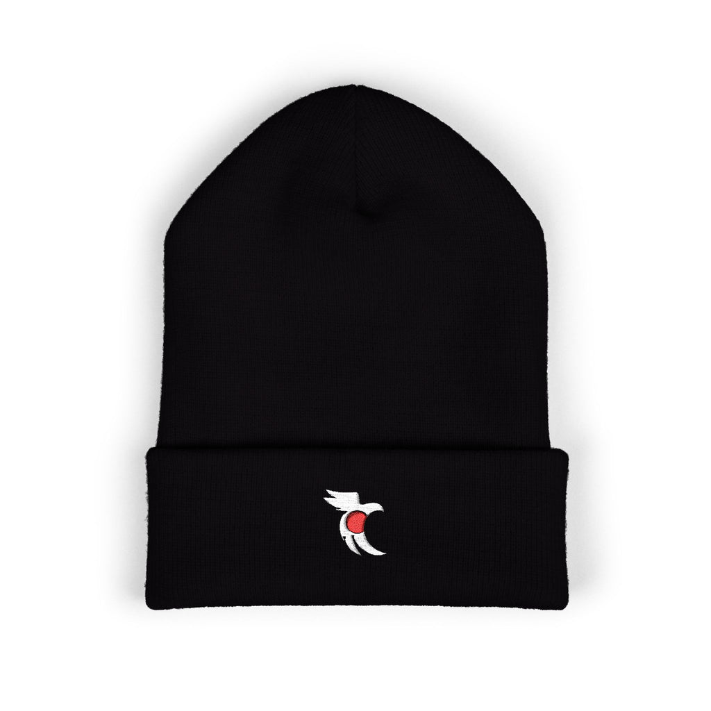 Embroidered Cat with Heart Cuffed Beanie — Cute Minimalist Knit Hat
