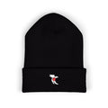 Embroidered Cat with Heart Cuffed Beanie — Cute Minimalist Knit Hat