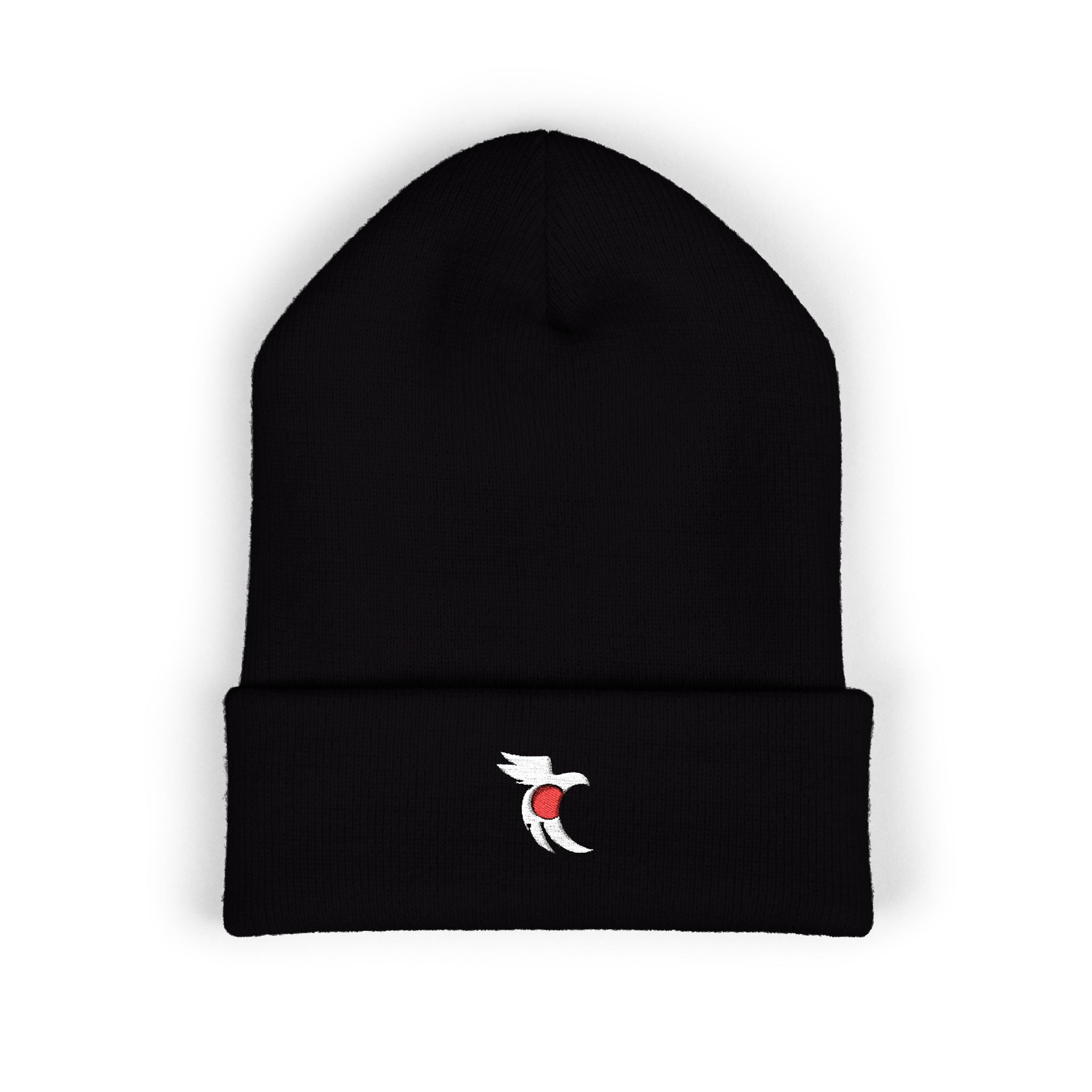 Embroidered Cat with Heart Cuffed Beanie — Cute Minimalist Knit Hat