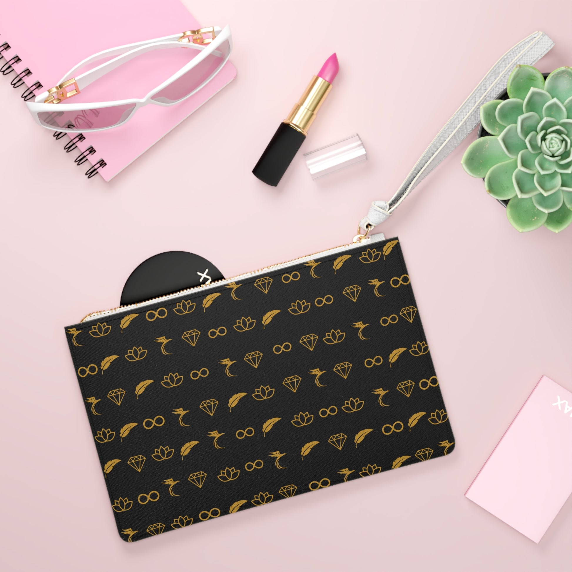 Elegant Black & Gold Clutch Bag with Symbolic Patterns image 3