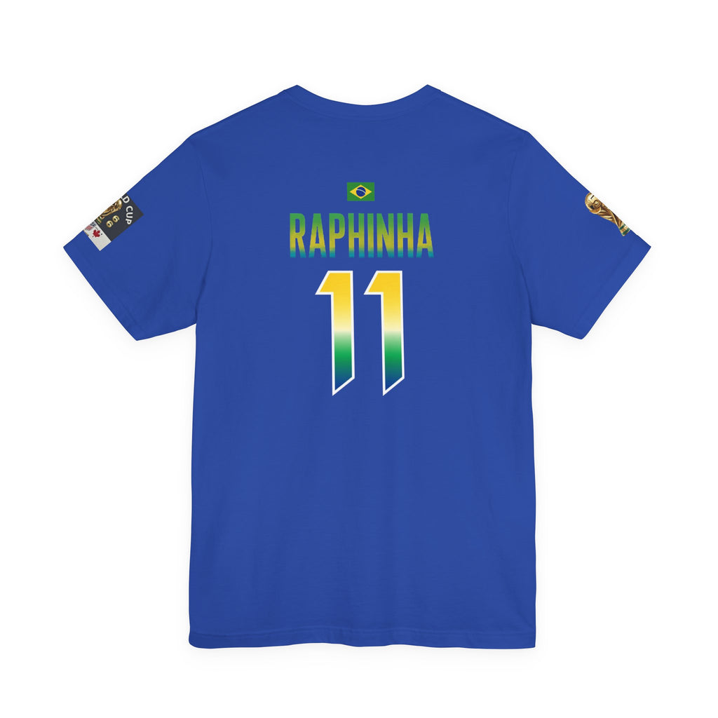 Brazil Soccer Raphinha T‑Shirt — Yellow Brazil Crest Tee with Flag & Sleeve Badges