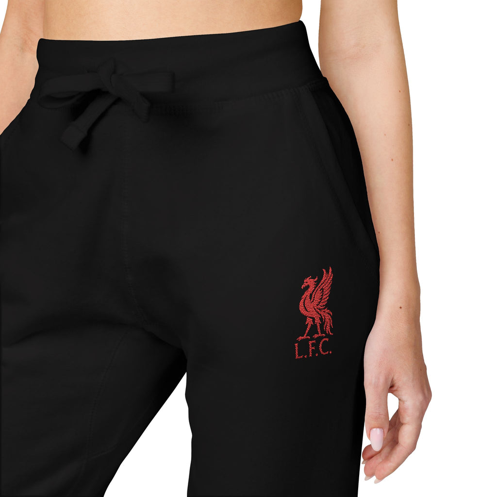 Liverpool Embroidered Crest Sweatpants — White Cozy Joggers with Small Red Logo