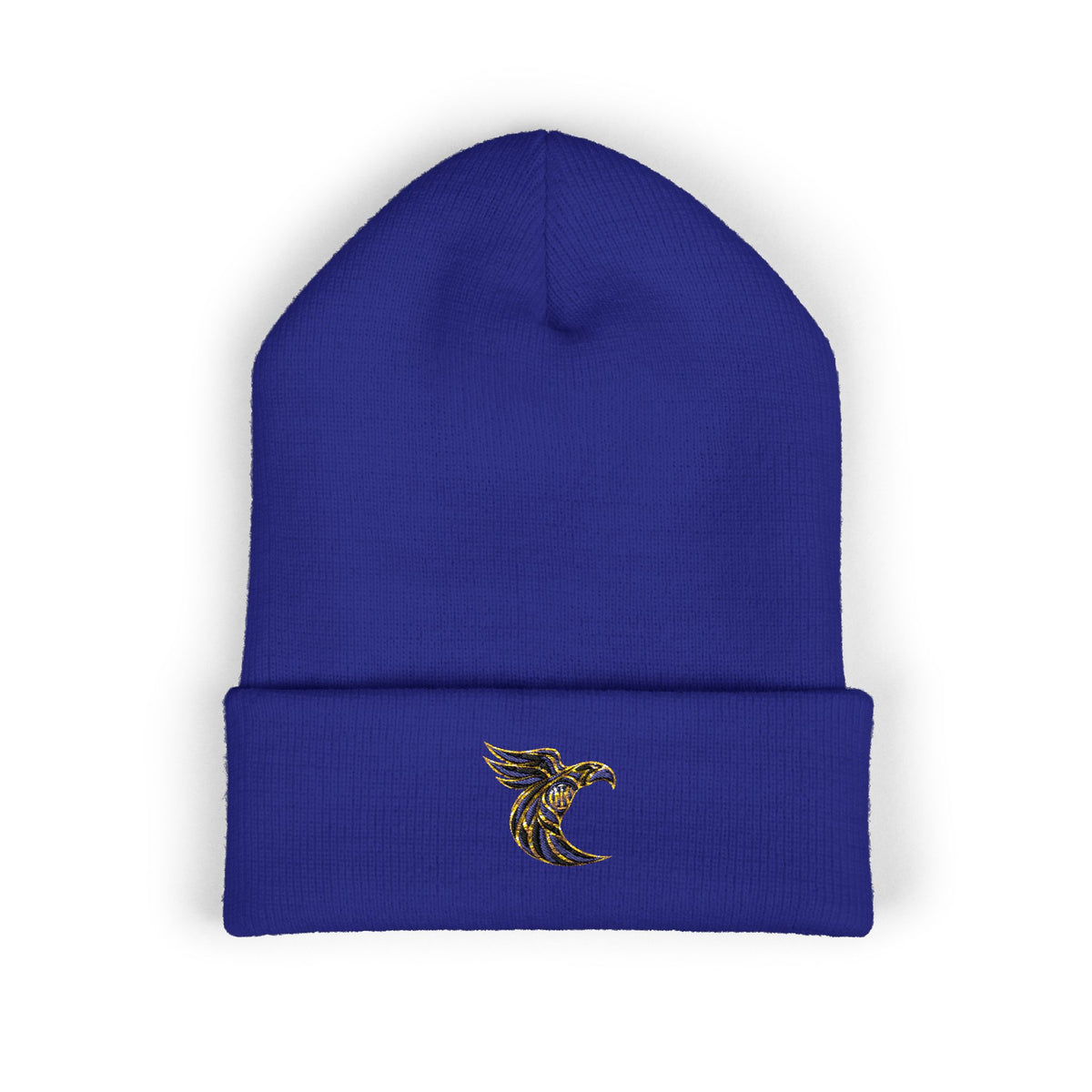 Embroidered Falcon Cuffed Beanie – Classic Knit Winter Hat