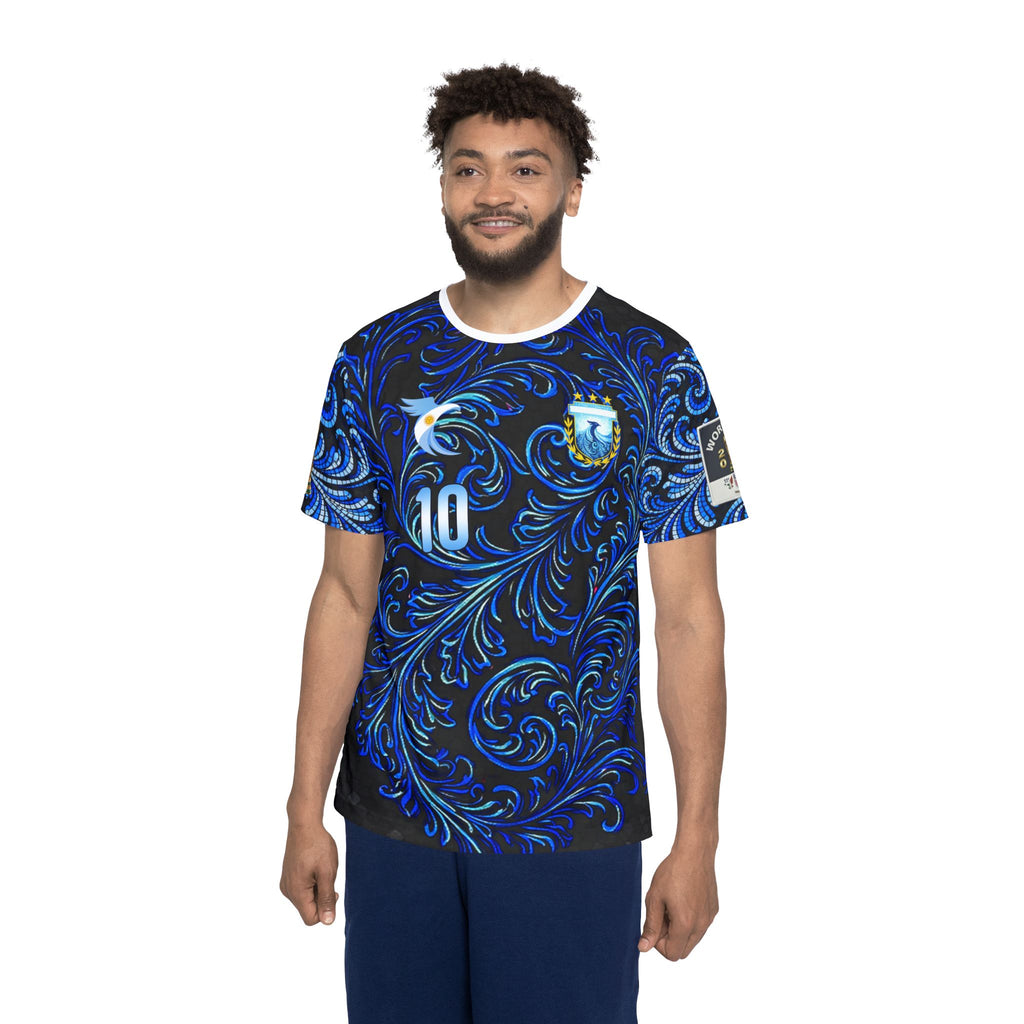 Men's Network-Grid Sports Jersey — Red & Blue Geometric AOP