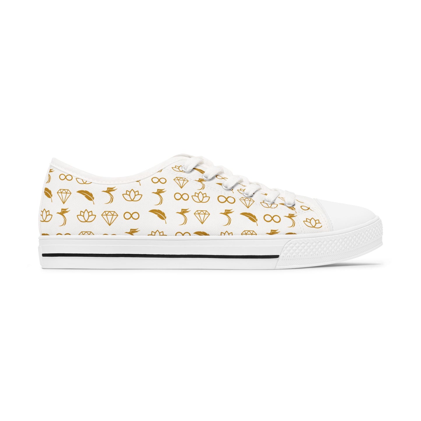 Low Top Sneakers — White Gold Jewelry Motif Casual Shoes