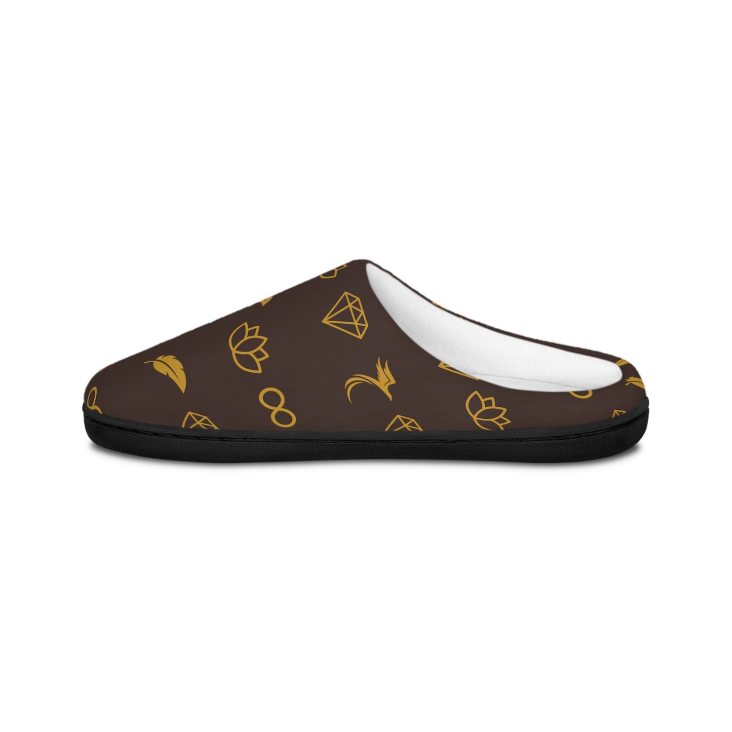 Men's Brown Patterned Indoor Slippers — Gold Symbols Comfort Clog