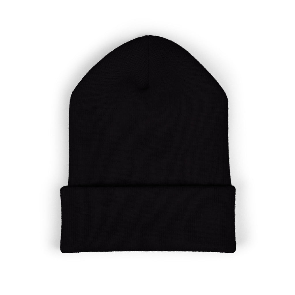 Embroidered Cat with Heart Cuffed Beanie — Cute Minimalist Knit Hat