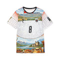 Scenic Mosaic Men's Sports Jersey — Alpine Castle & Gourmet Landscape Print