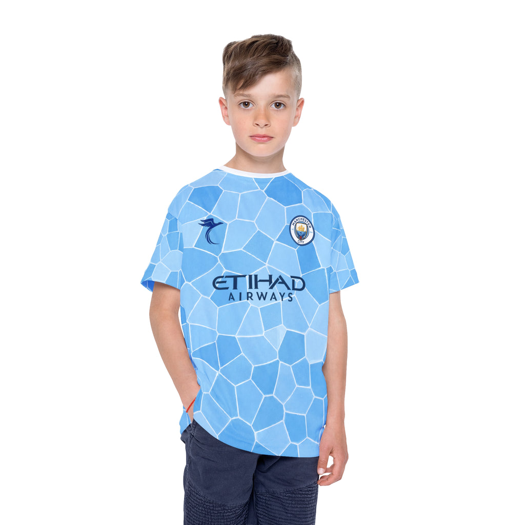 Kids Soccer Jersey — Light Blue All-Over Print with Number 9