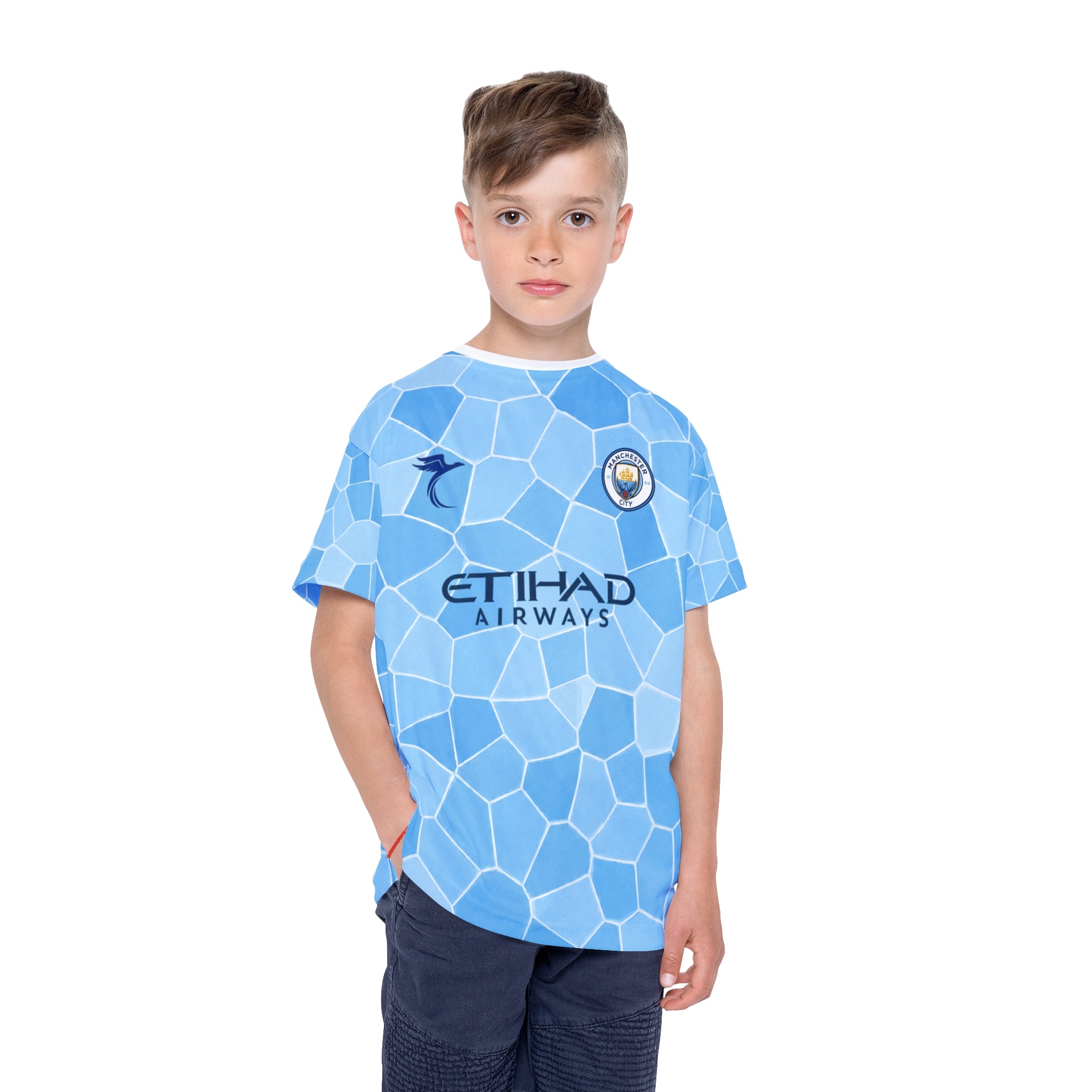 Kids Soccer Jersey — Light Blue All-Over Print with Number 9