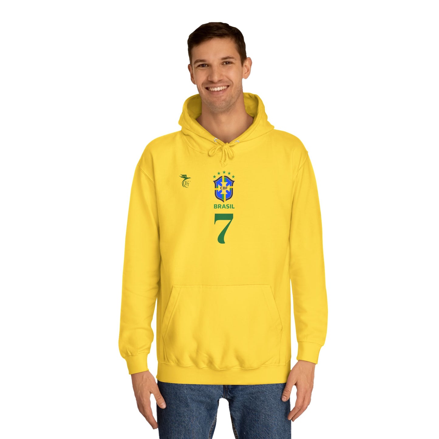 Vini Jr #7 Yellow Brazilian Soccer Fan Unisex Hoodie image 2