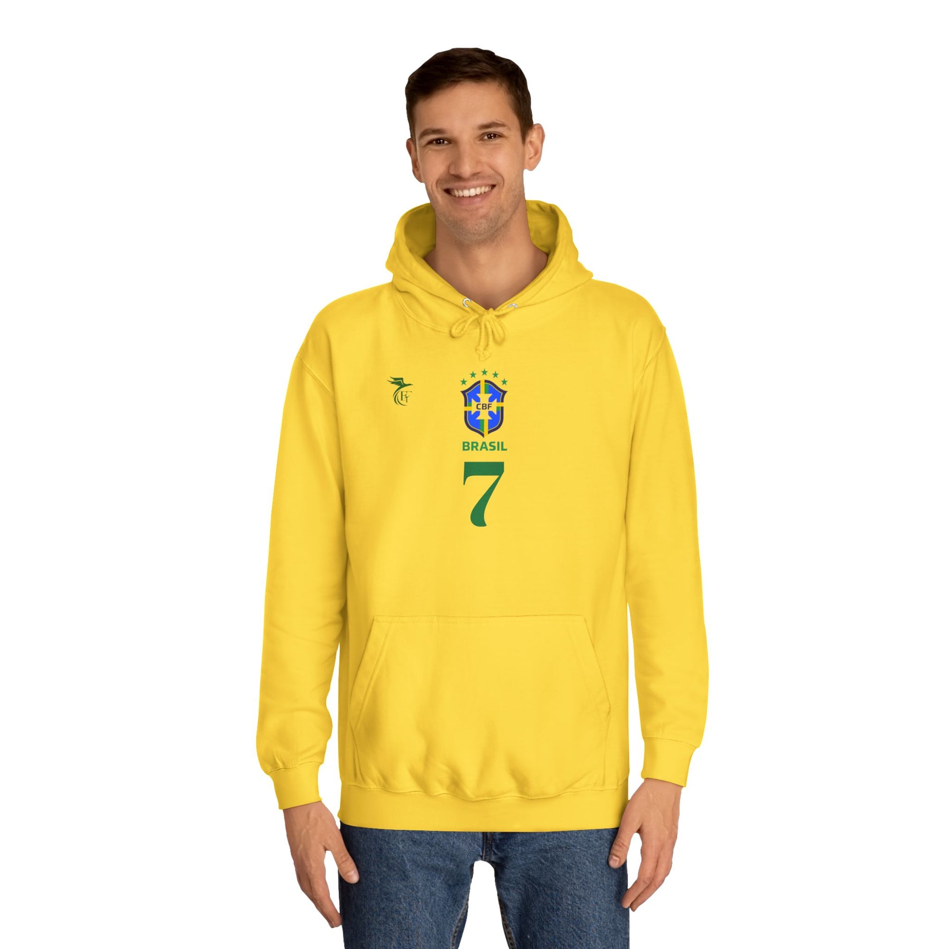 Vini Jr #7 Yellow Brazilian Soccer Fan Unisex Hoodie image 2
