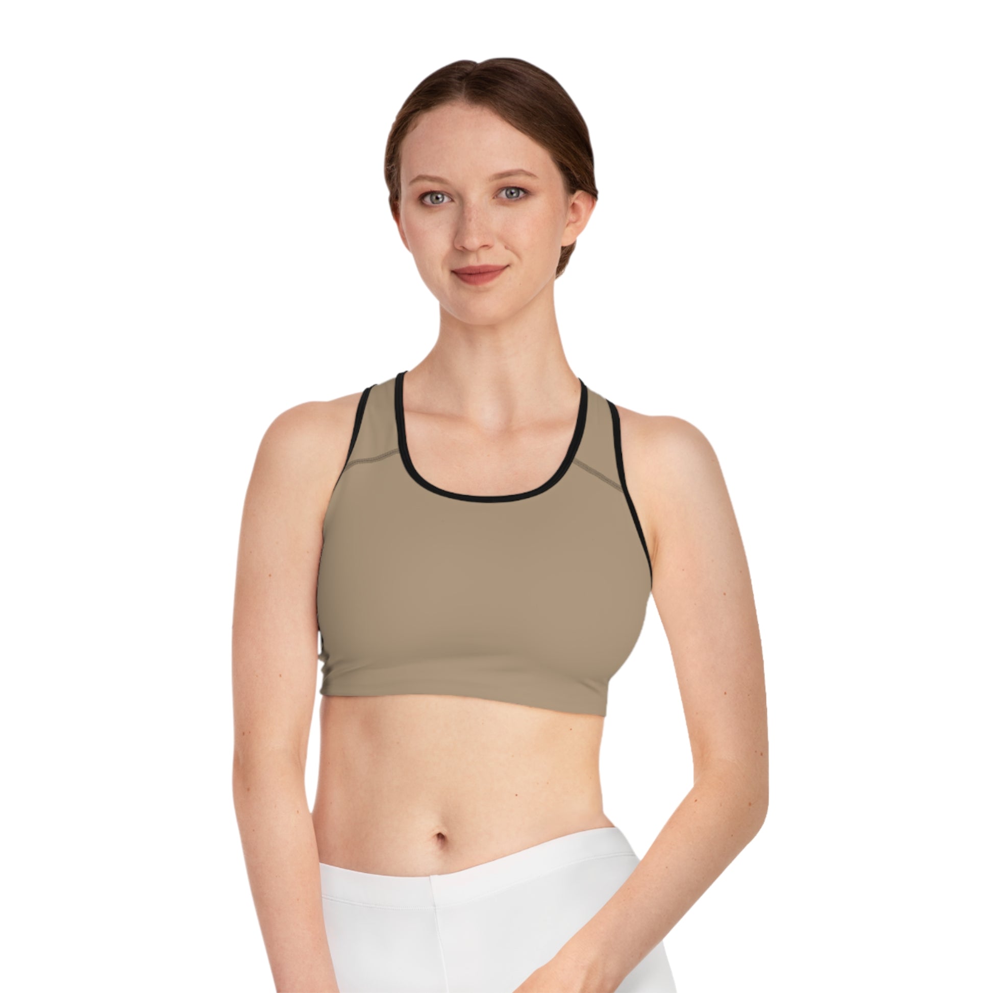 Essential Sports Bra - Beige with Golden Logo image 6