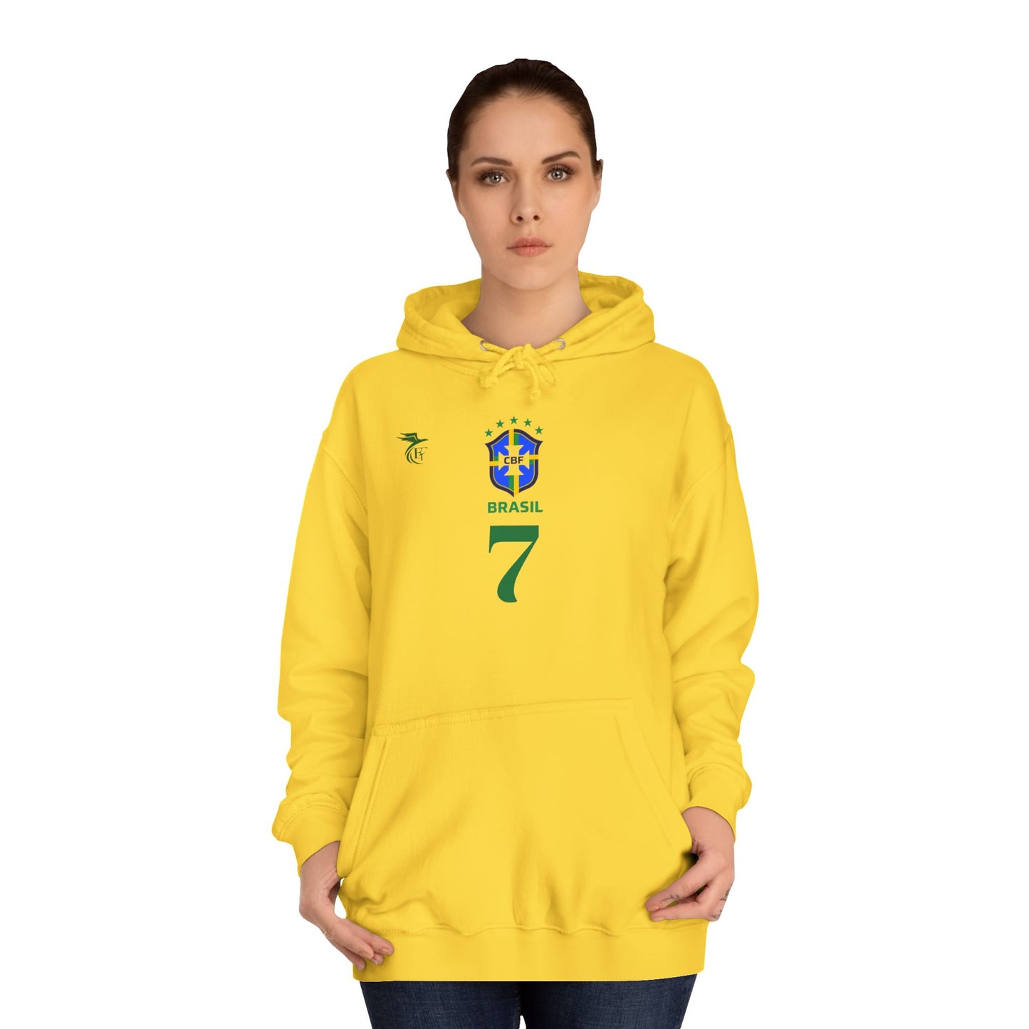 Vini Jr #7 Yellow Brazilian Soccer Fan Unisex Hoodie image 3