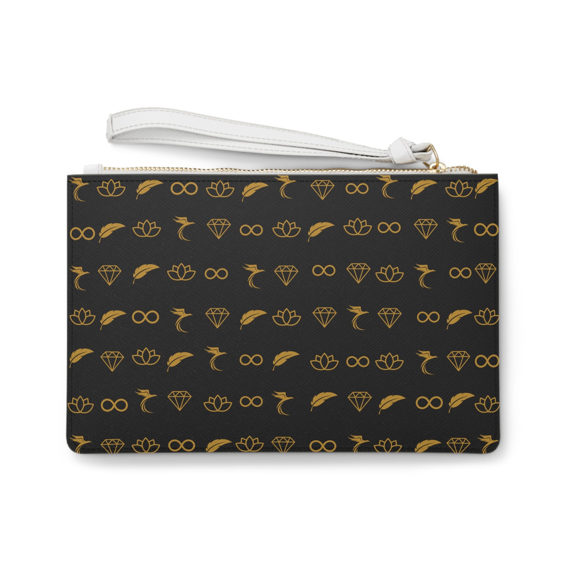 Elegant Black & Gold Clutch Bag with Symbolic Patterns image 1